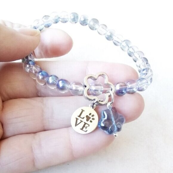 Shimmering Pet Lovers Stretch Bracelet 7" Wrists! Dog Cat Paws Pawprint Animal - Picture 2 of 5